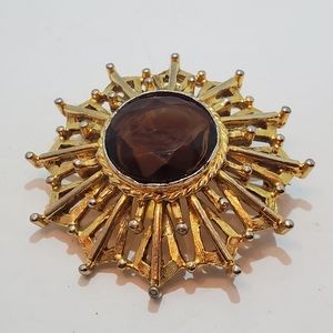 Beautifil Unmarked 2" Gold Tone Vintage Modernist Starburst Brooch